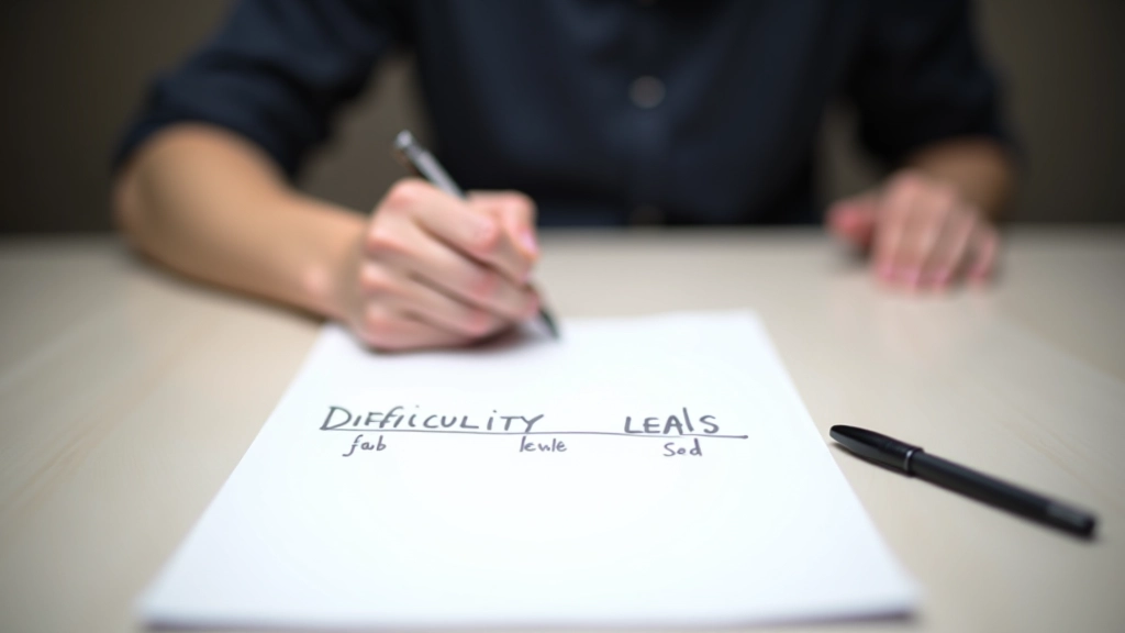 Difficulty progression chart showing three levels from easy to hard riddles with examples